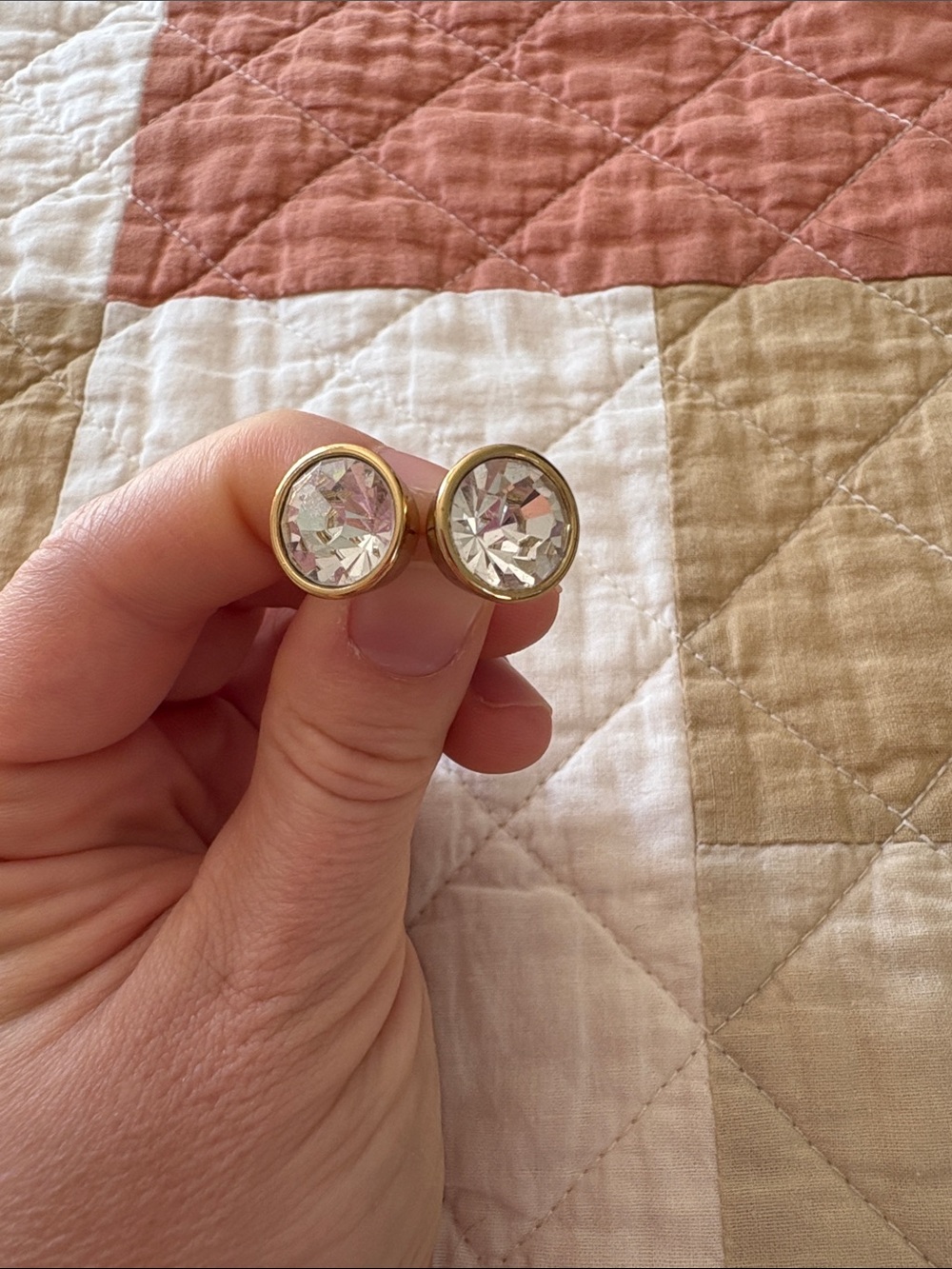 Kate Spade High Shine Stud Earrings - Gold With Clear Stones